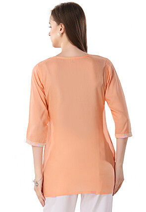 Chikankari Rayon Short Kurti in Peach