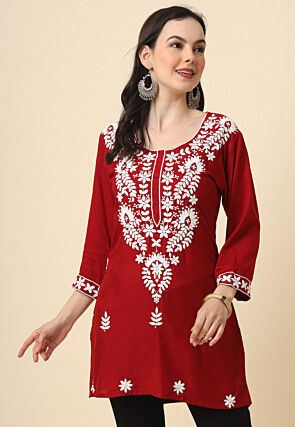 Red Colour Designer Kurti in Cotton Fabric.