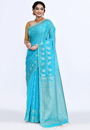 South Indian Sico Saree in Blue