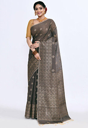 South Indian Sico Saree in Dark Grey