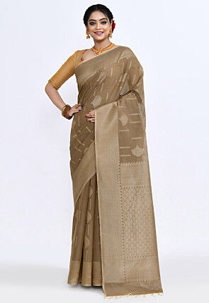 South Indian Sico Saree in Fawn