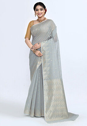 South Indian Sico Saree in Grey