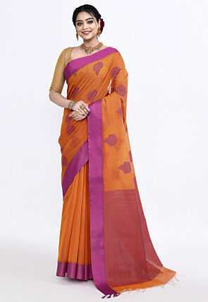 South Indian Sico Saree in Orange