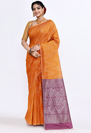 South Indian Sico Saree in Orange