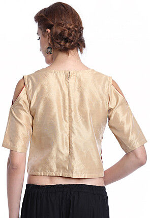 Color Block Art Silk Blouse in Beige and Red