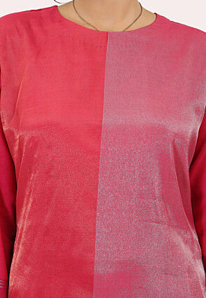 Color Block Pure Cotton Shimmer Straight Kurta Set in Fuchsia