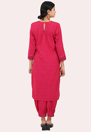Color Block Pure Cotton Shimmer Straight Kurta Set in Fuchsia