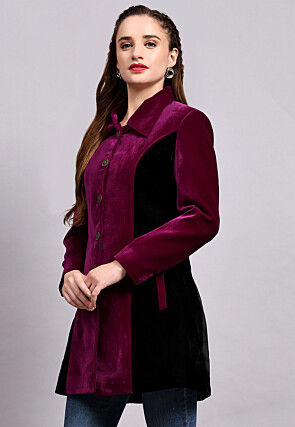 Color Block Velvet Jacket in Magenta and Black