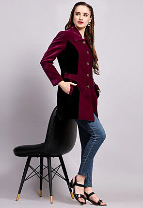 Color Block Velvet Jacket in Magenta and Black