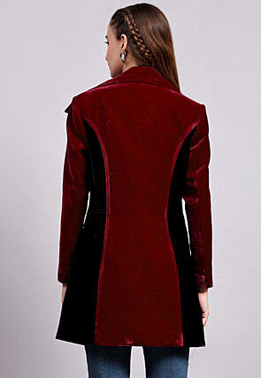 Color Block Velvet Jacket in Maroon and Black