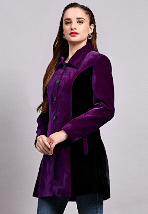 Color Block Velvet Jacket in Purple and Black