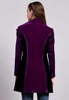 Color Block Velvet Jacket in Purple and Black