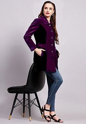 Color Block Velvet Jacket in Purple and Black