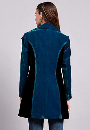 Color Block Velvet Jacket in Teal Blue and Black