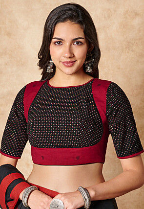 Color Blocked Cotton Blouse in Black and Red