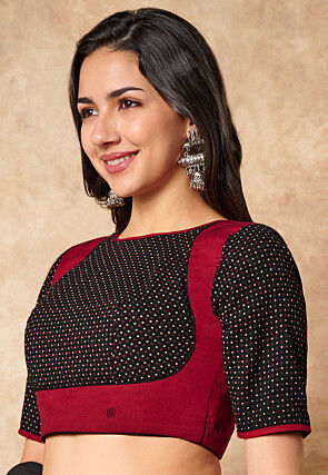 Color Blocked Cotton Blouse in Black and Red