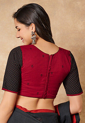 Color Blocked Cotton Blouse in Black and Red