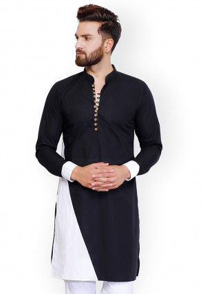 Solid Color Cotton Short Kurta in White : MVE1113