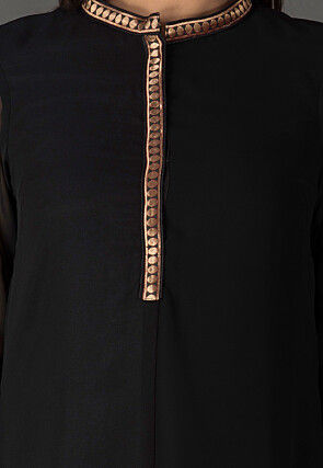 Color Blocked Georgette Straight Suit in Black