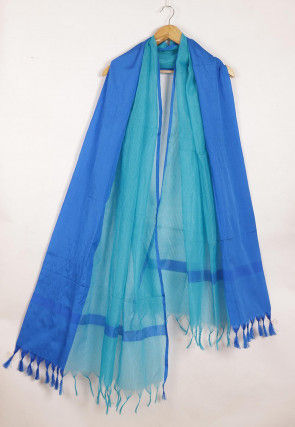 Color Blocked Kota Doria Dupatta in Blue