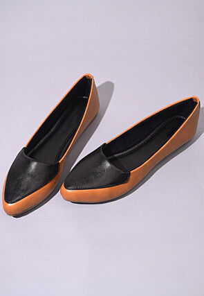 Color Blocked Leather Women Ballerinas in Brown