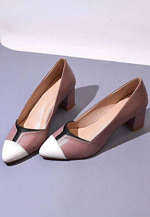 Color Blocked Leather Women Heels in Pink