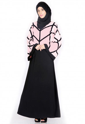 Color Blocked Nida Abaya in Pink and Black