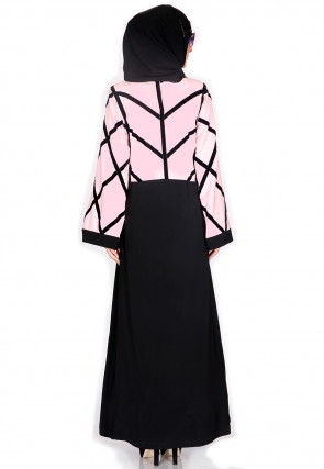 Color Blocked Nida Abaya in Pink and Black