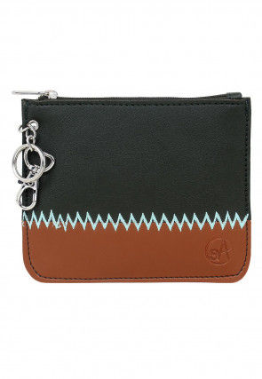 Color Blocked PU Coin Pouch in Black and Brown