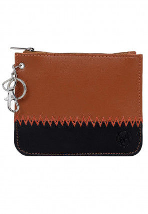 Color Blocked PU Coin Pouch in Brown and Black
