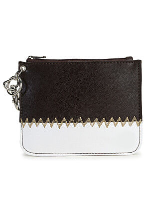 Color Blocked PU Coin Pouch in Dark Brown and White
