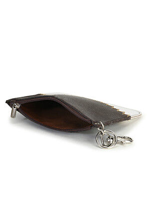 Color Blocked PU Coin Pouch in Dark Brown and White