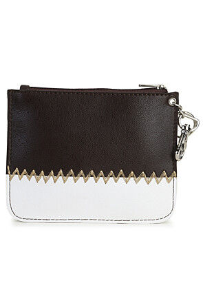 Color Blocked PU Coin Pouch in Dark Brown and White