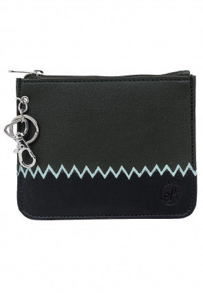 Color Blocked PU Coin Pouch in Dark Green and Black