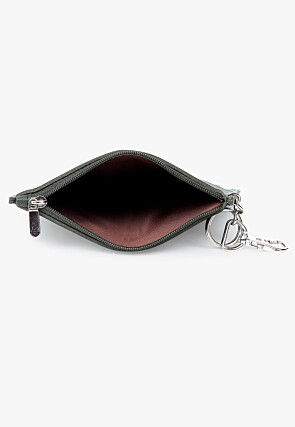 Color Blocked PU Coin Pouch in Olive Green and Black