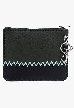 Color Blocked PU Coin Pouch in Olive Green and Black