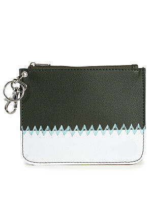 Color Blocked PU Coin Pouch in Olive Green and Black