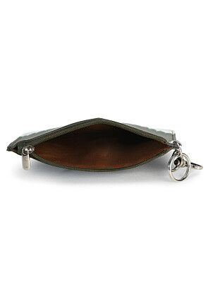 Color Blocked PU Coin Pouch in Olive Green and Black