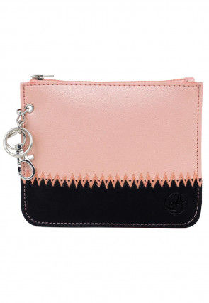 Color Blocked PU Coin Pouch in Peach and Black