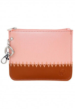 Color Blocked PU Coin Pouch in Peach and Brown