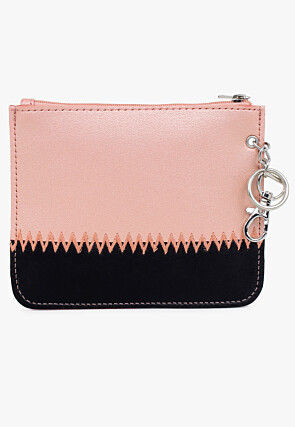 Color Blocked PU Coin Pouch in Pink and Black