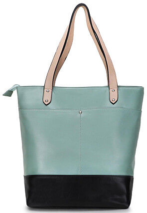 Color Blocked PU Hand Bag in Light Green and Black