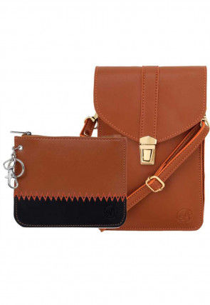 Color Blocked PU Mobile Sling Combo in Brown