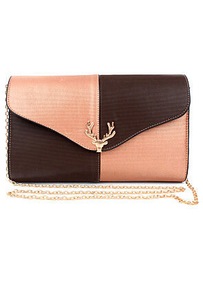Color Blocked PU Sling Bag in Brown and Peach