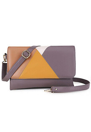 Color Blocked PU Sling Bag in Mauve and Multicolor