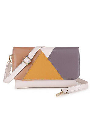 Color Blocked PU Sling Bag in White and Multicolor