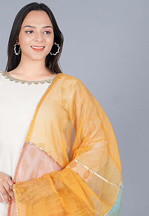 Color Blocked Pure Kota Tissue Dupatta in Multicolor