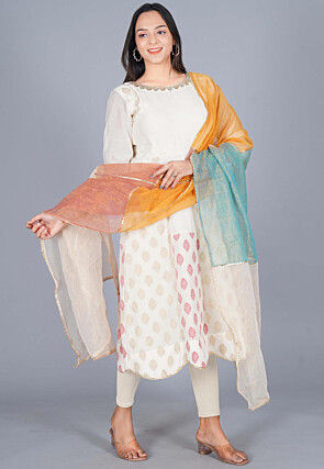 Color Blocked Pure Kota Tissue Dupatta in Multicolor