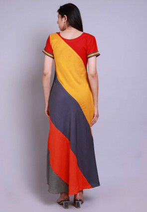 Color Blocked Rayon A Line Kurta in Multicolor