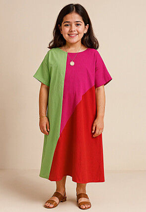 Color Blocked Rayon Maxi Dress in Multicolor